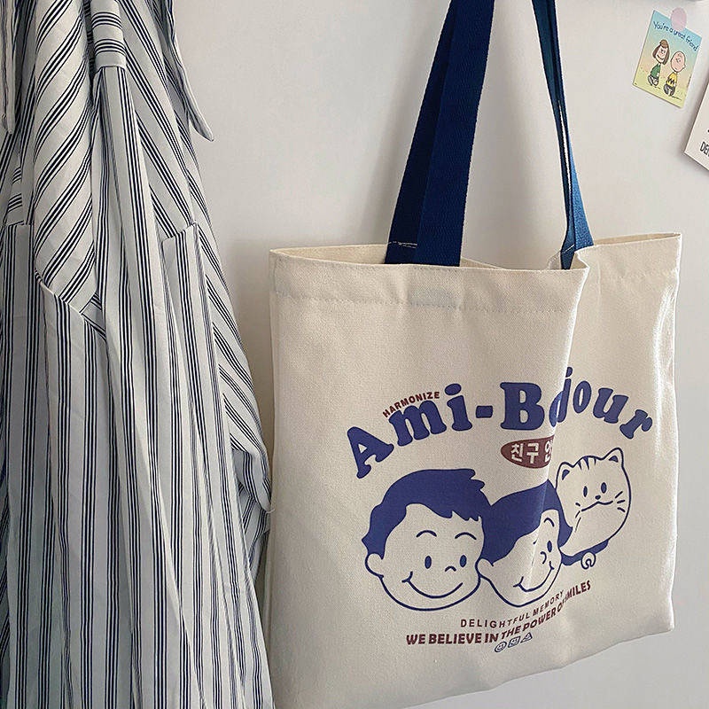 Canvas Bag Shoulder Large Capacity Oversized Tote Bag College Student Korean Canvas Bag Ins Bag Cloth Bag Tuition Bag LqfB
