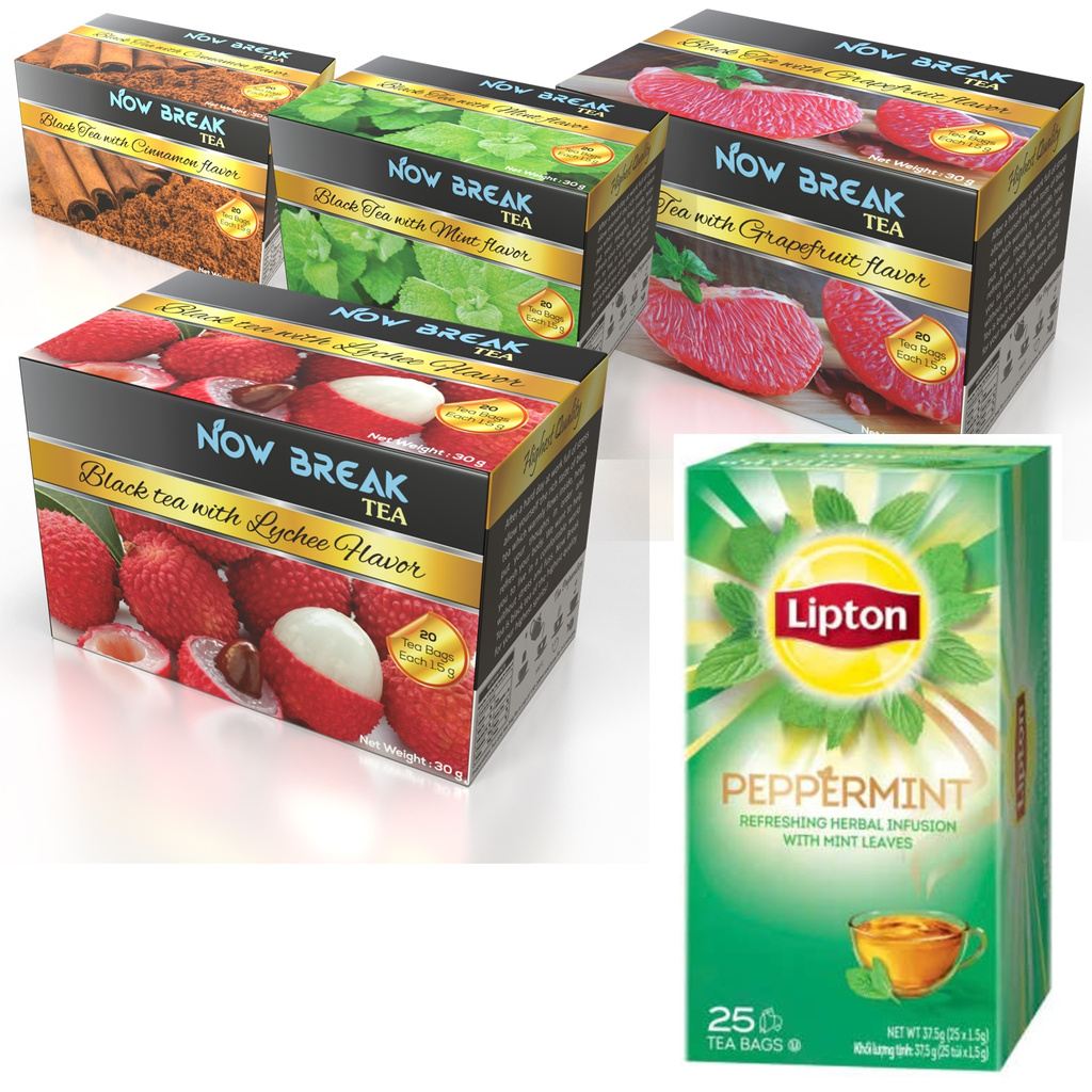 Trà Lipton Bạc Hà 37.5G (25 Gói x 1.5G) + 08 túi trà túi lọc Now Break Tea (2 gói lẻ x VẢI, BƯỞI, BẠC HÀ, QUẾ) 