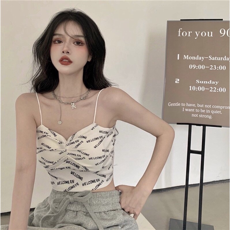 Áo hai dây chữ croptop rúm ngực xinh xắn, áo 2s mặc hè <55kg, kèm ảnh thật