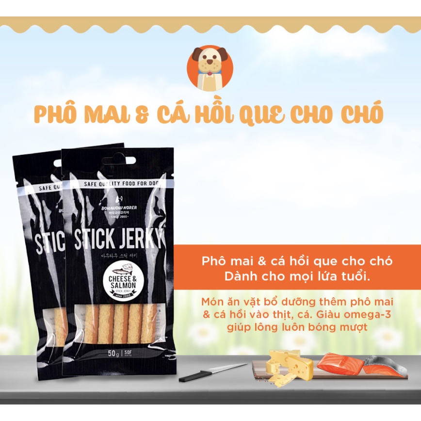 Phô mai cho chó que Bow wow stick jerky 50g, cheese que snack ăn vặt huấn luyện cún Con Mèo Xiêm