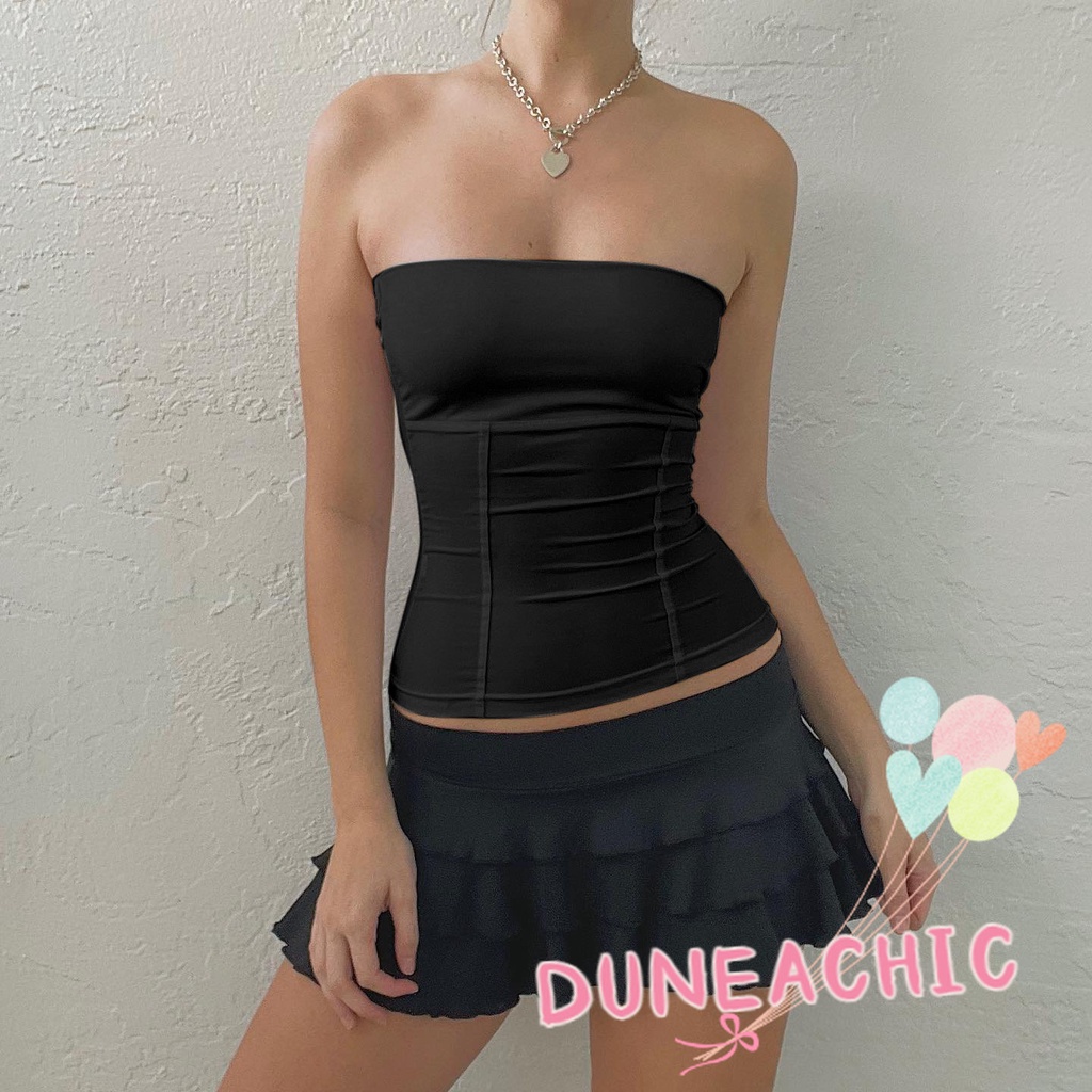 DUNEA Áo Ống Màu Trơn Dáng Ôm Hở Vai Quyến Rũ Cho Nữ