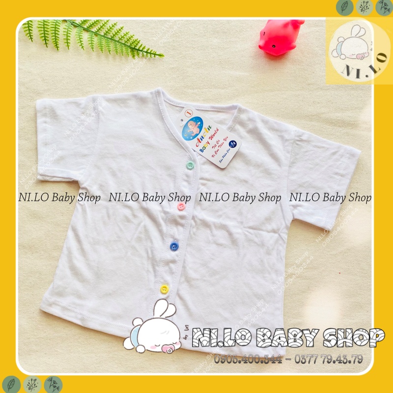 Áo sơ sinh ngắn tay màu trắng trơn cúc giữa AN AN cho bé từ sơ sinh đến 9 kg