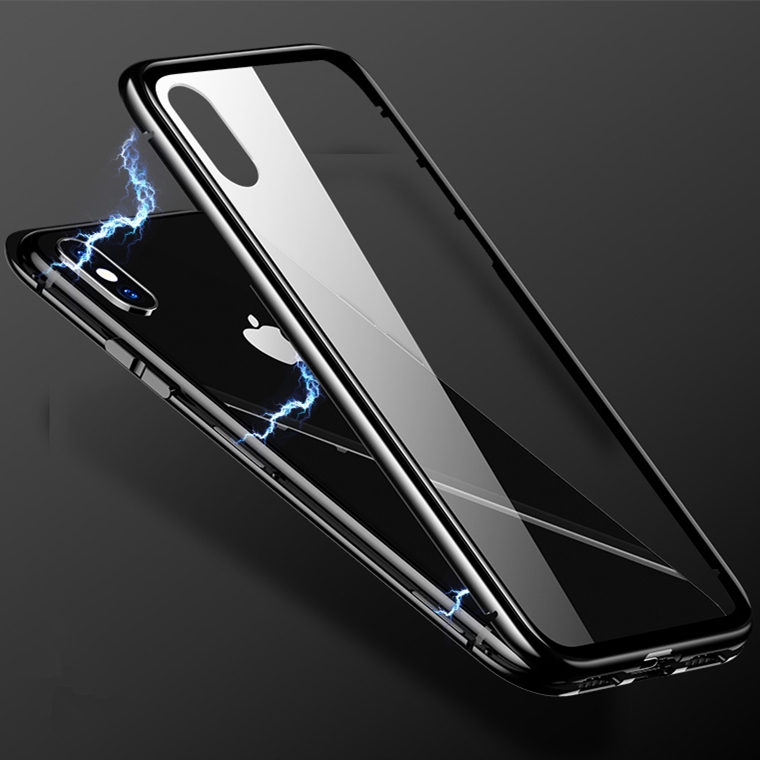 Ốp Điện Thoại Kính Cường Lực 9h Trong Suốt Viền Kim Loại Hít Nam Châm Cho Iphone Xs Max Xr Xs X 7 8 6 6s Plus