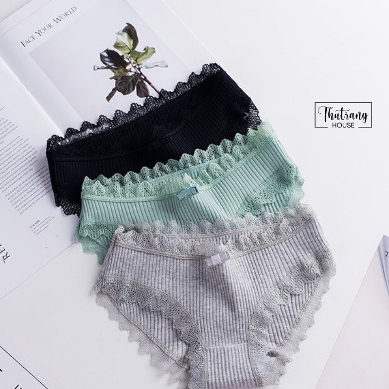 Quần Lót Nữ Cotton tăm cao cấp nâng mông ren sexy, quần chip đính nơ sợi tre kháng khuẩn đẹp dễ thương M01 | BigBuy360 - bigbuy360.vn