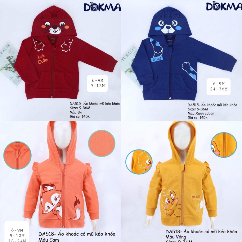 Áo khoác đẹp cho bé trai bé gái chất cotton Dokma từ 6 tháng đến 3 tuổi