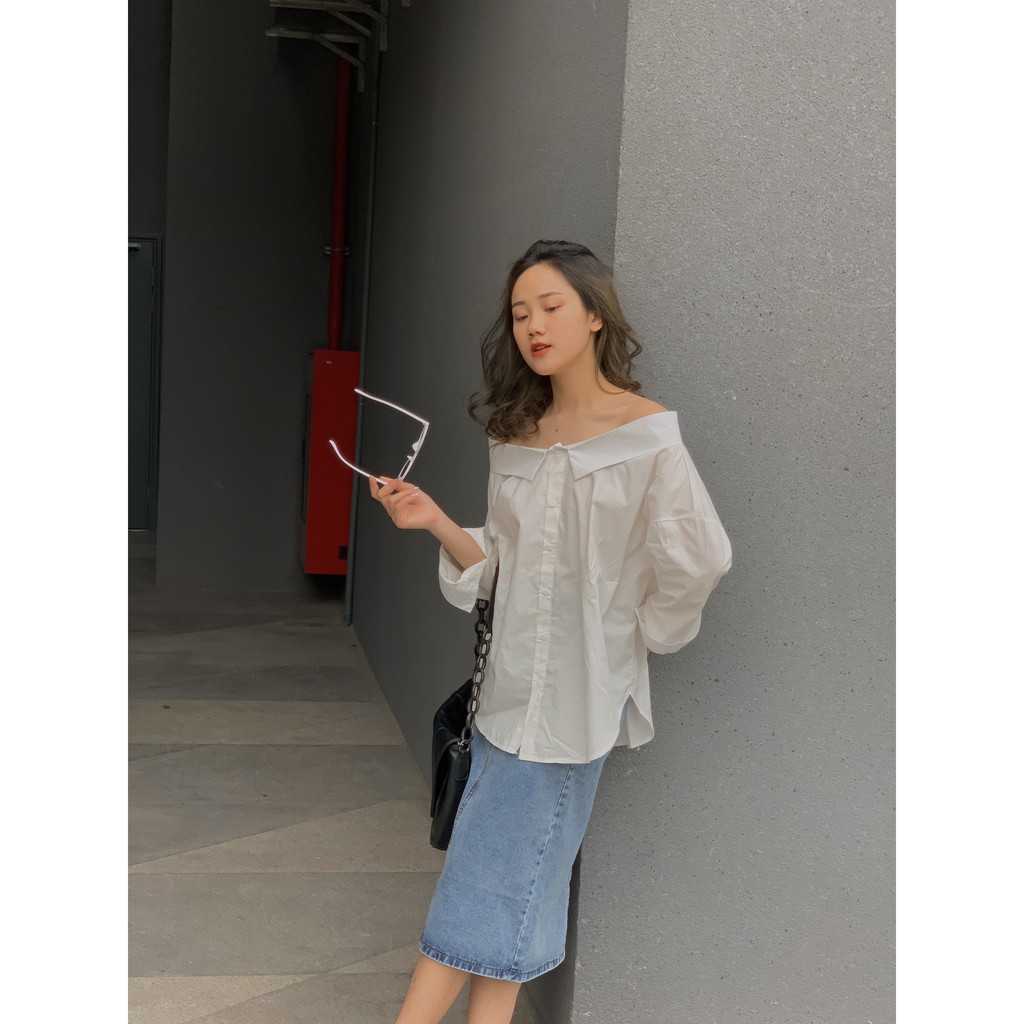 chân váy jeans dáng dài đai cài cúc SK98 1994closet | BigBuy360 - bigbuy360.vn