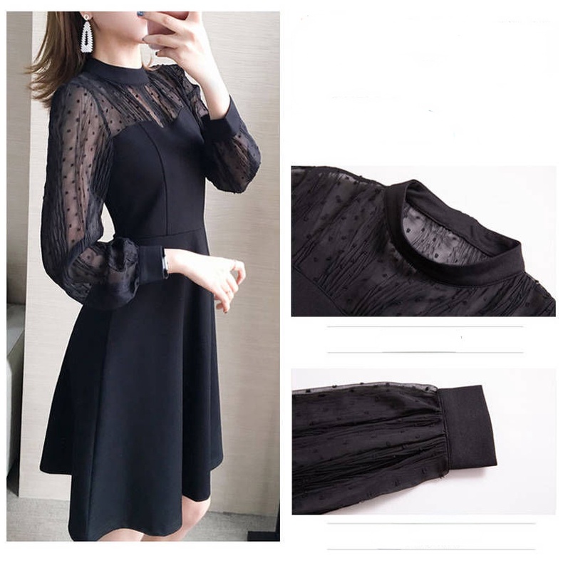 Đầm Nữ Tay Dài Phối Ren Thời Trang Quyến Rũ