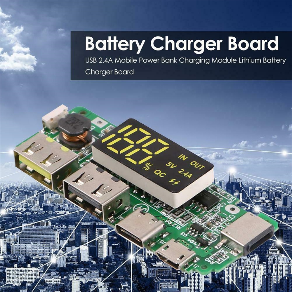 Bảng Mạch Sạc Pin Lithium 5v 2.4a 18650 Hai Cổng Usb Có Màn Hình Led Kỹ Thuật Số Cho Điện Thoại Di Động