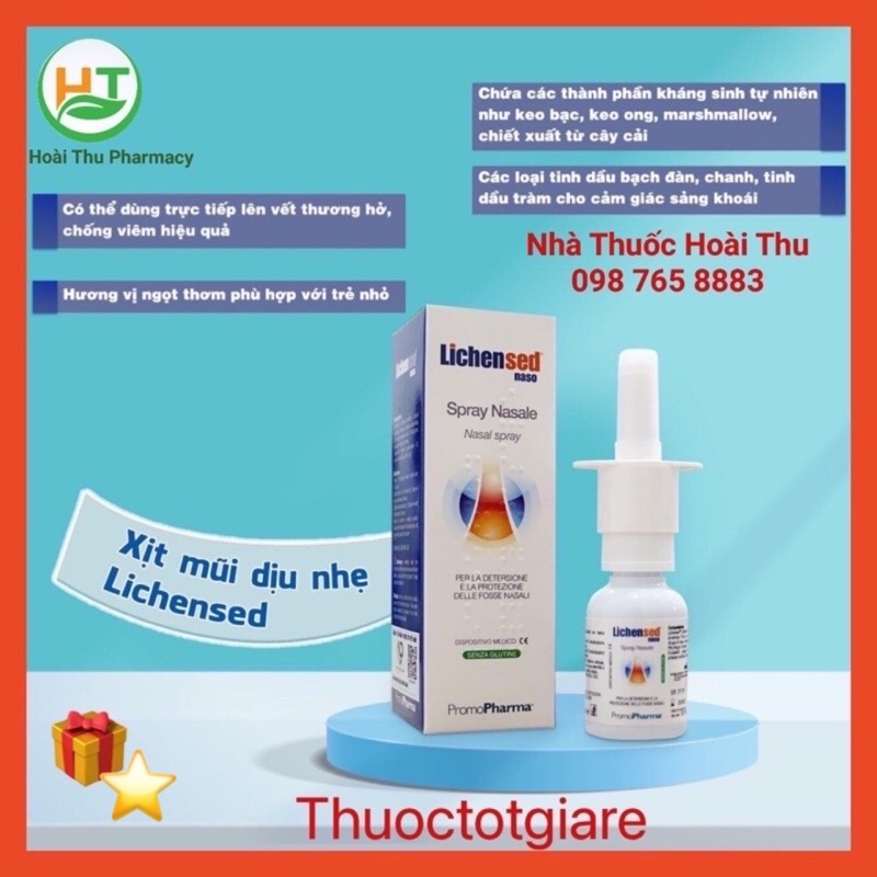 Lichensed naso Spray Nasale - Xịt mũi , Giúp dưỡng ẩm và bảo vệ niêm mạc mũi ( Lọ 15ml )