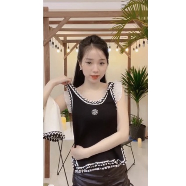 Áo ba lỗ thêu hoa hồng - áo len cộc tay thêu hoa