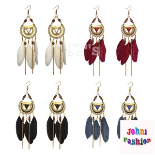 Johnifashion 19H05 Hoa tai thả lông vũ, hoa tai cho nữ phong cách thời trang bohemian JF's