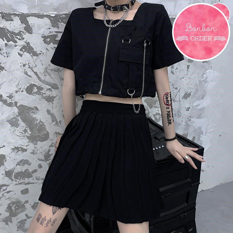 ÁO CROPTOP KHÓA KIỂU ULZZANG - [Bonbon Order Ulzzang]
