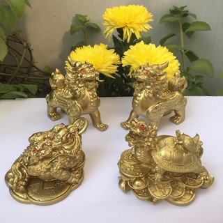 combo 4 tượng tỳ hưu và long quy và cóc ngậm tiền mang tài lộc cho mọi người