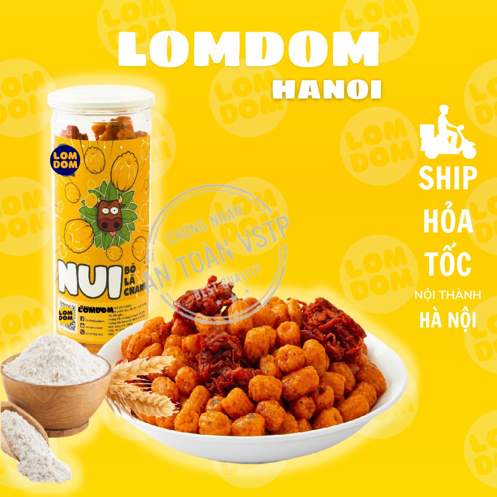 Nui sấy giòn khô bò lá chanh LomDom food 300g đồ ăn vặt Hà Nội