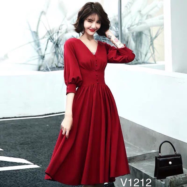 Đầm nữ đỏ dáng xòe bóp eo V1212 Mie Design kèm ảnh thật - Đầm nữ cao cấp đầm váy nữ đẹp
