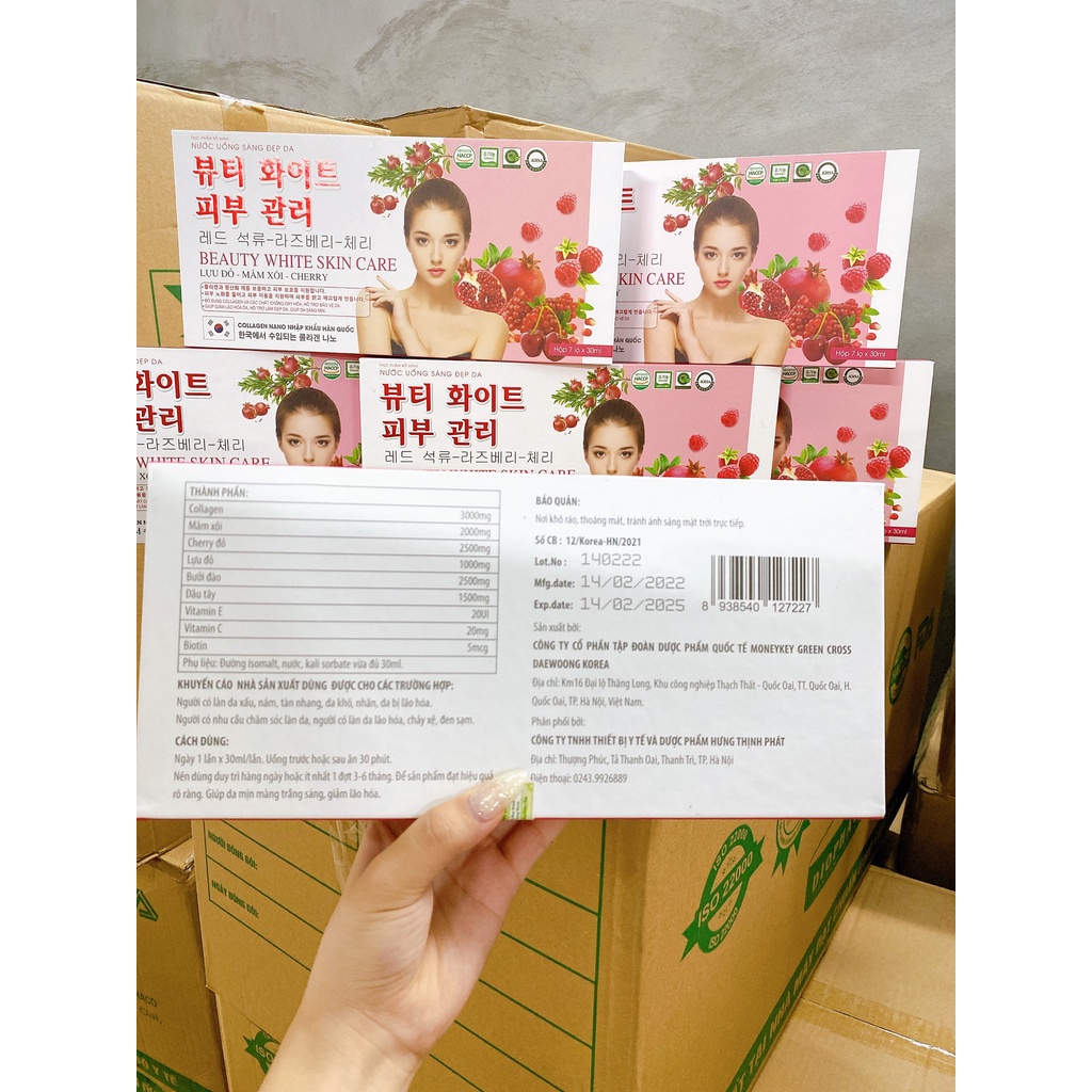 Nước uống đẹp da COLLAGEN BEAUTY WHITE SKIN CARE Lựu đỏ - Mâm Xôi -Cherry giúp giảm lão hóa da , hỗ trợ làm đẹp