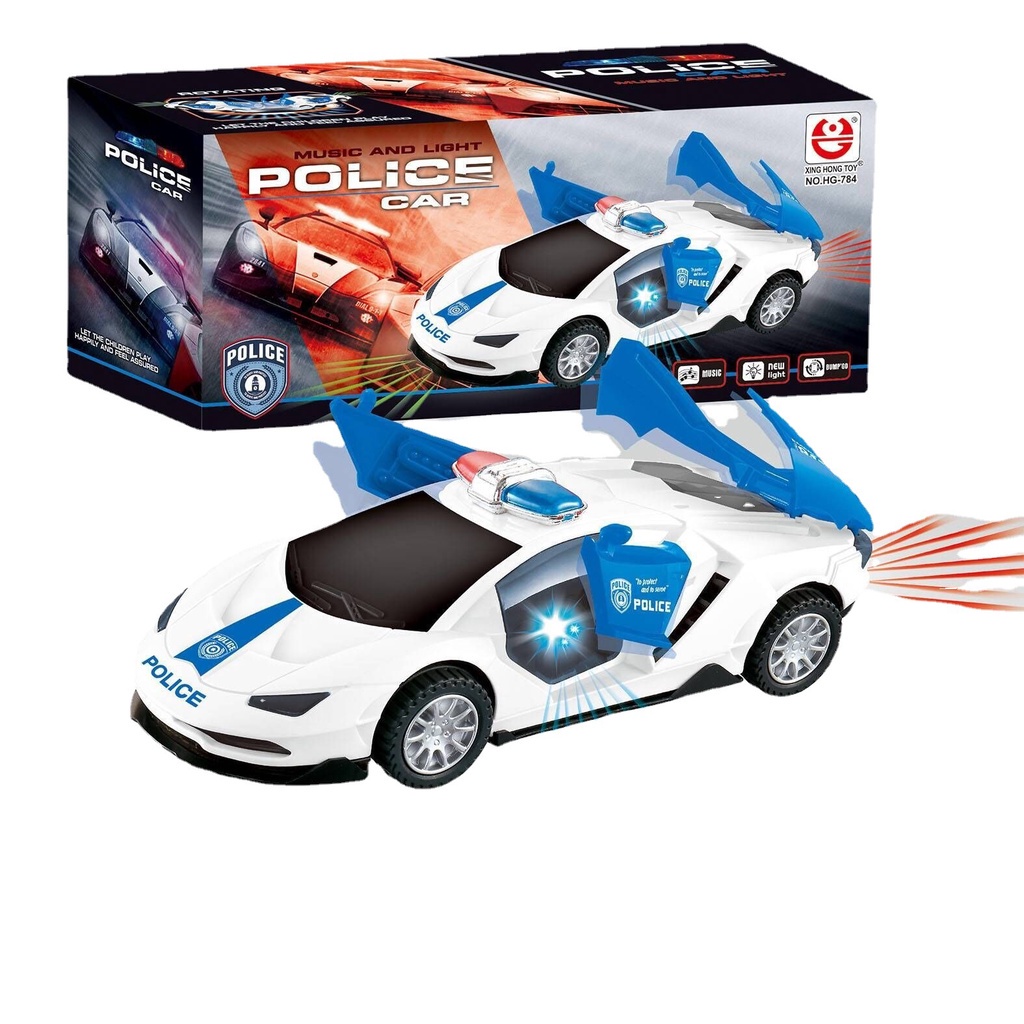 Ô tô đồ chơi, ô tô cảnh sát biến hình có âm thanh sôi động và đèn led nhiều màu, loại ô tô chạy bằng pin