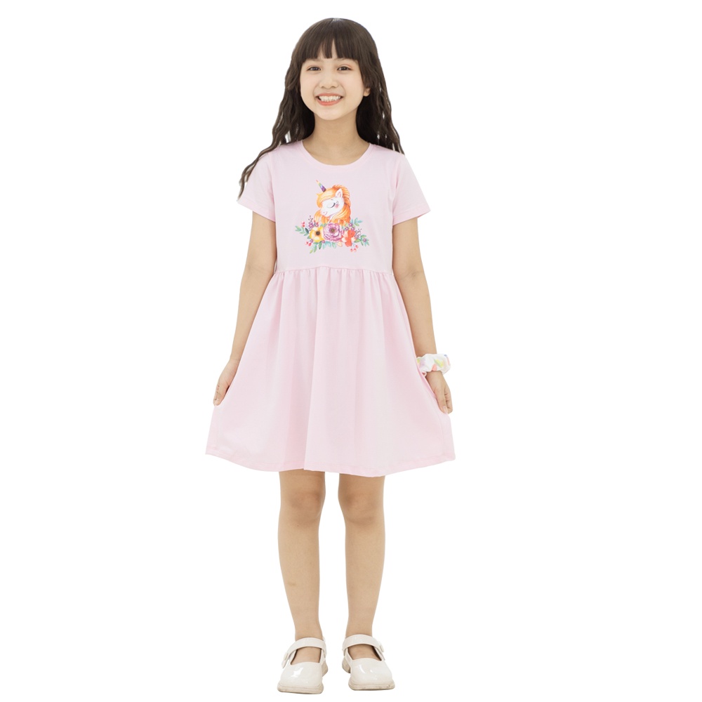 VÁY BÉ GÁI MẶC NHÀ 100% COTTON MÀU HÔNG DÂU IN KỲ LÂN_K11