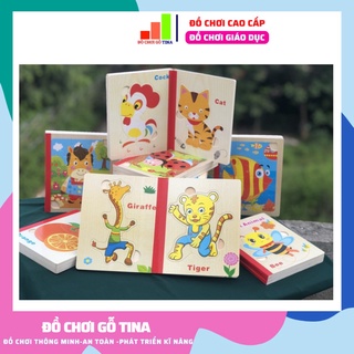 Sách gỗ ghép hình lắp ráp thông minh cho bé từ 2 tuổi, đồ chơi giáo dục tina