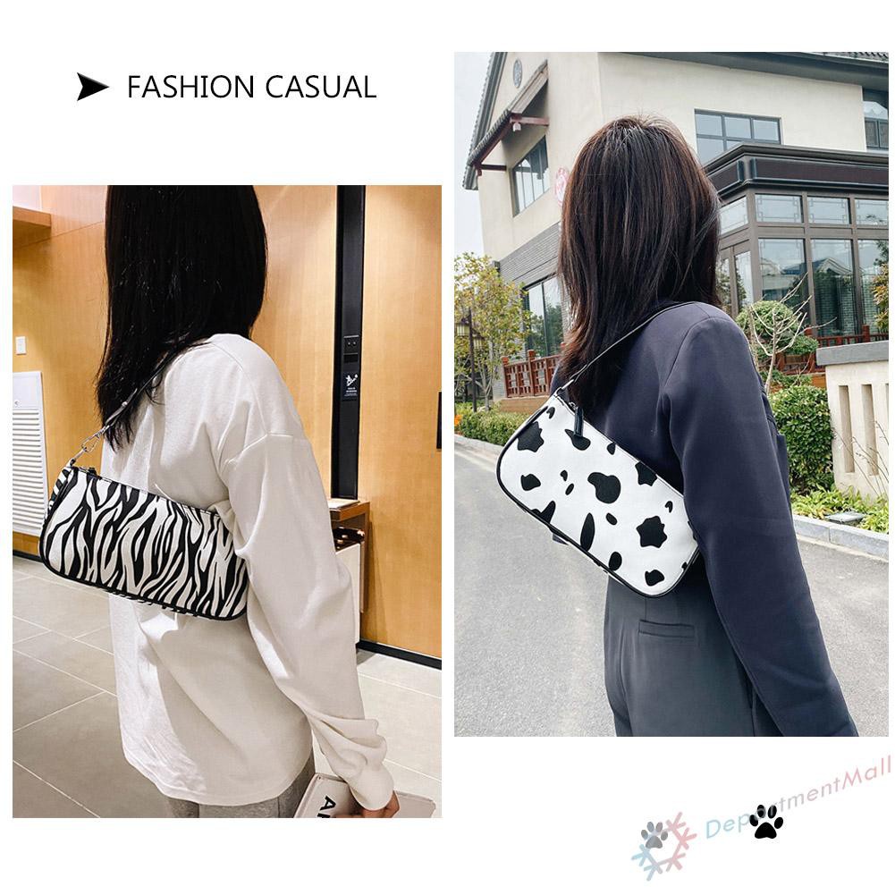 【High Quality】Fashion Cow Zebra Print Women Handbag Female Zipper Shoulder Underarm Bag