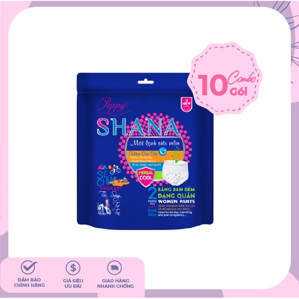 Bộ 10 Gói Băng vệ sinh đêm dạng quần SHANA 2 quần/gói chống tràn siêu rẻ