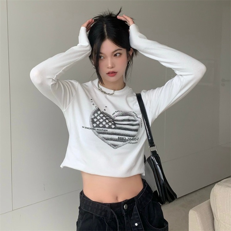 Áo thun lửng tay dài cổ tròn in họa tiết thời trang Hàn Quốc