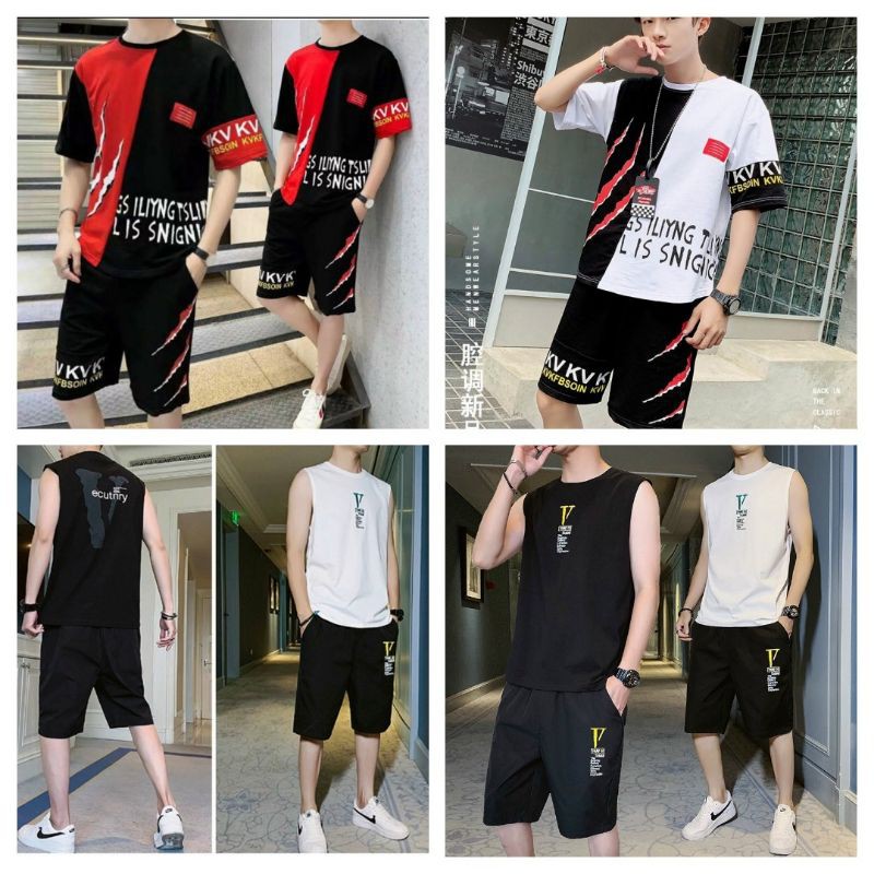 Đồ bộ thể thao sát nách nam in họa tiết thời trang Hàn quốc