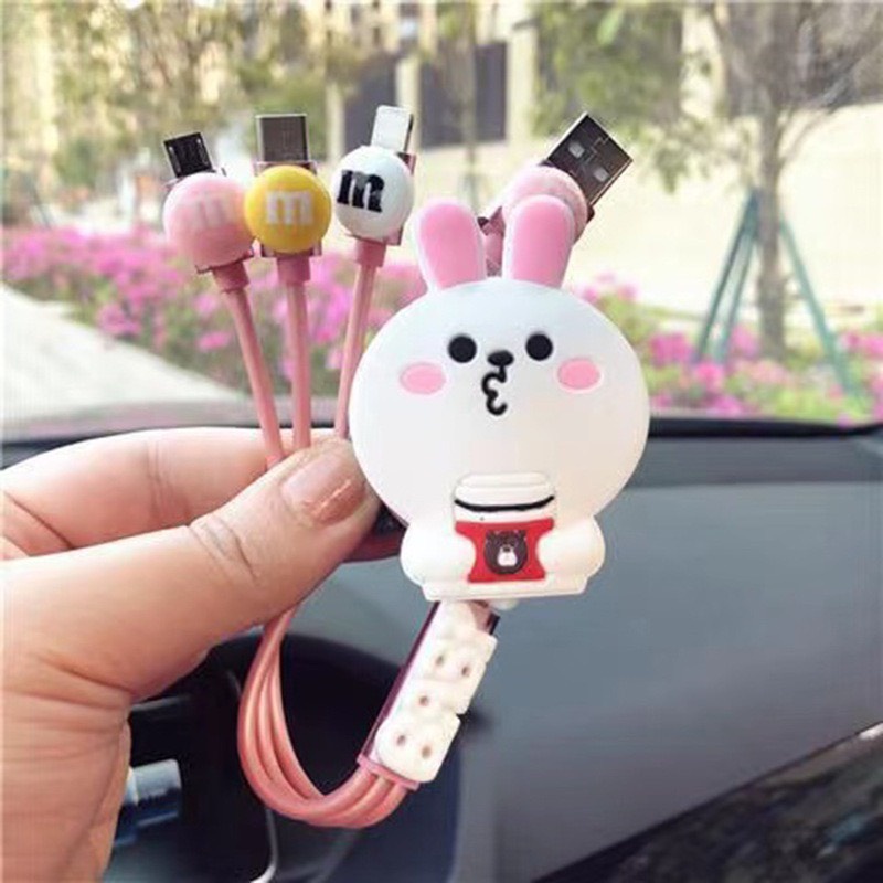 Cáp sạc ô tô xe hơi , cáp sạc sticker dễ thương - Dây sạc USB 3 đầu baseus