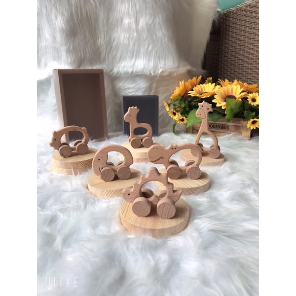 Đồ chơi trẻ em xe con vật cho bé gặm được gỗ tự nhiên cho bé 6 tháng đến 2tuôi