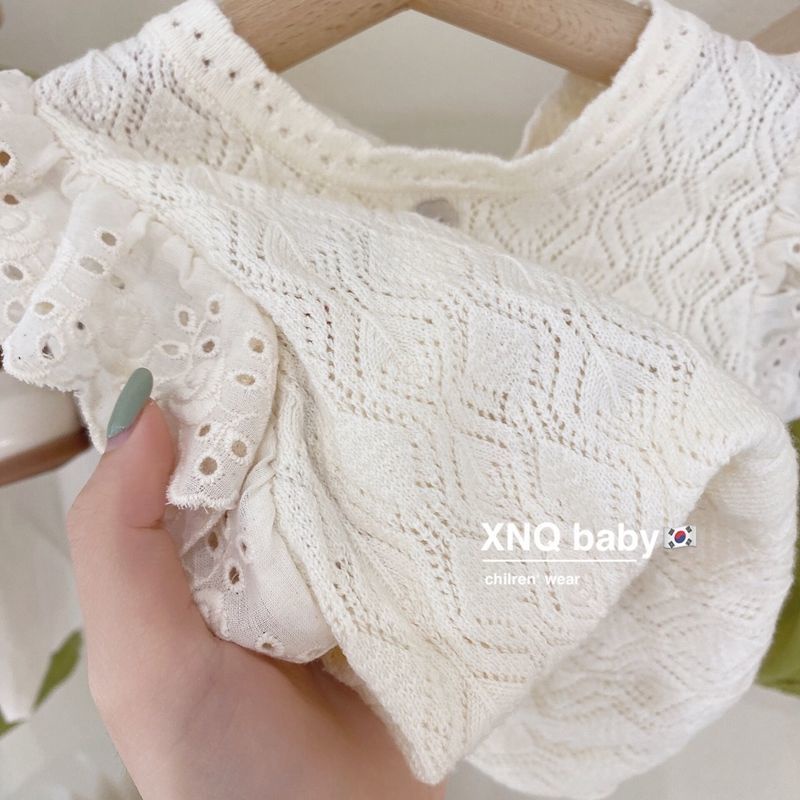 Bộ Áo Sát Nách + Quần Short Dệt Kim Phối Ren Phong Cách Nhật Hàn Thời Trang Mùa Hè Mới 2022 Cho Bé Gái