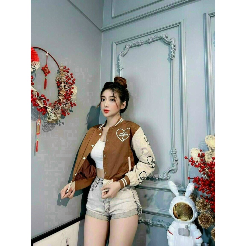 (Sale FreeShip) Aó khoát nữ,khoát bomber tay phối màu dễ thương,nút bấm cao cấp,chất dù 2 lớp lên from chuẩn