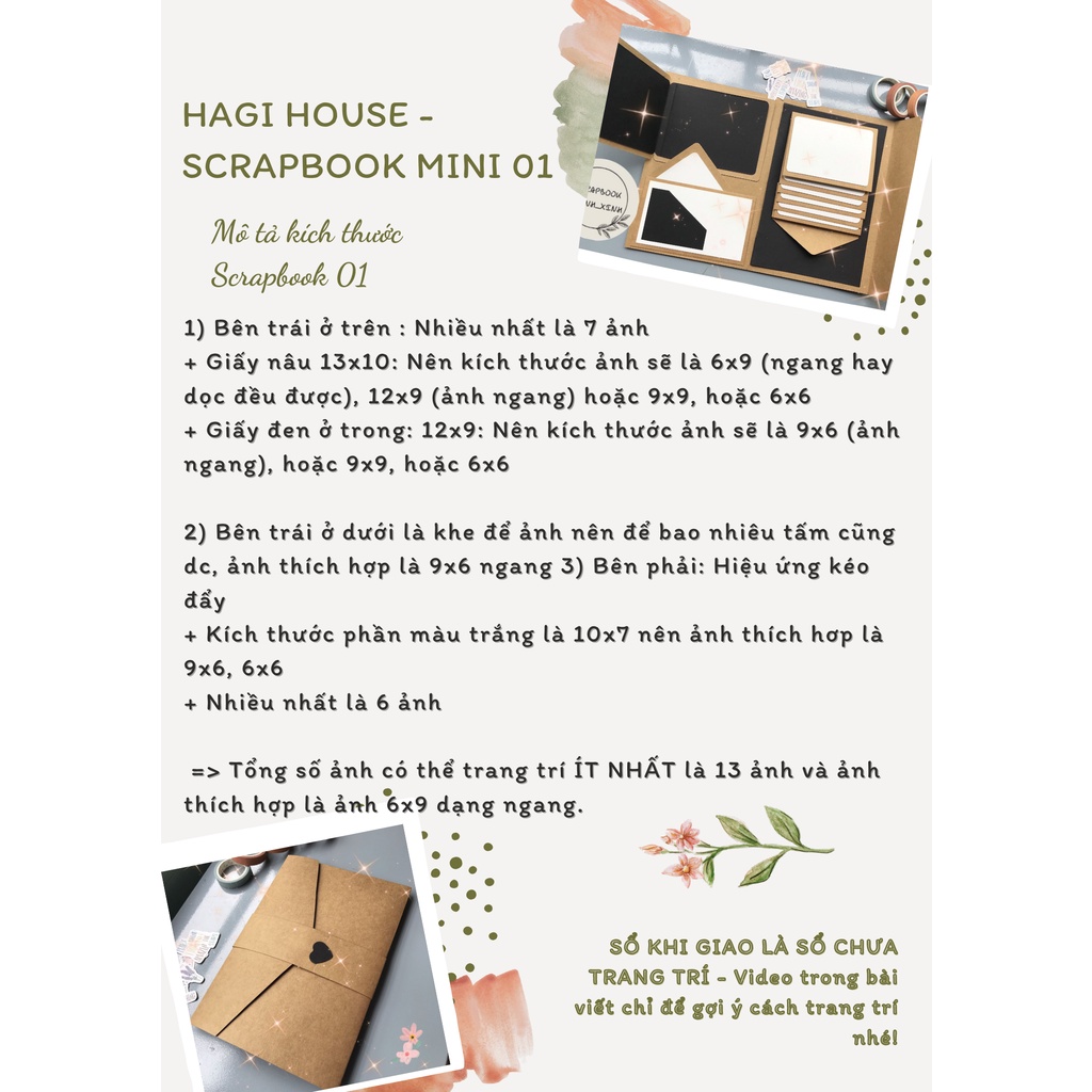 S01 Scrapbook mini, sổ dán ảnh đã có sẵn hiệu ứng, quà tặng sinh nhật đáng yêu