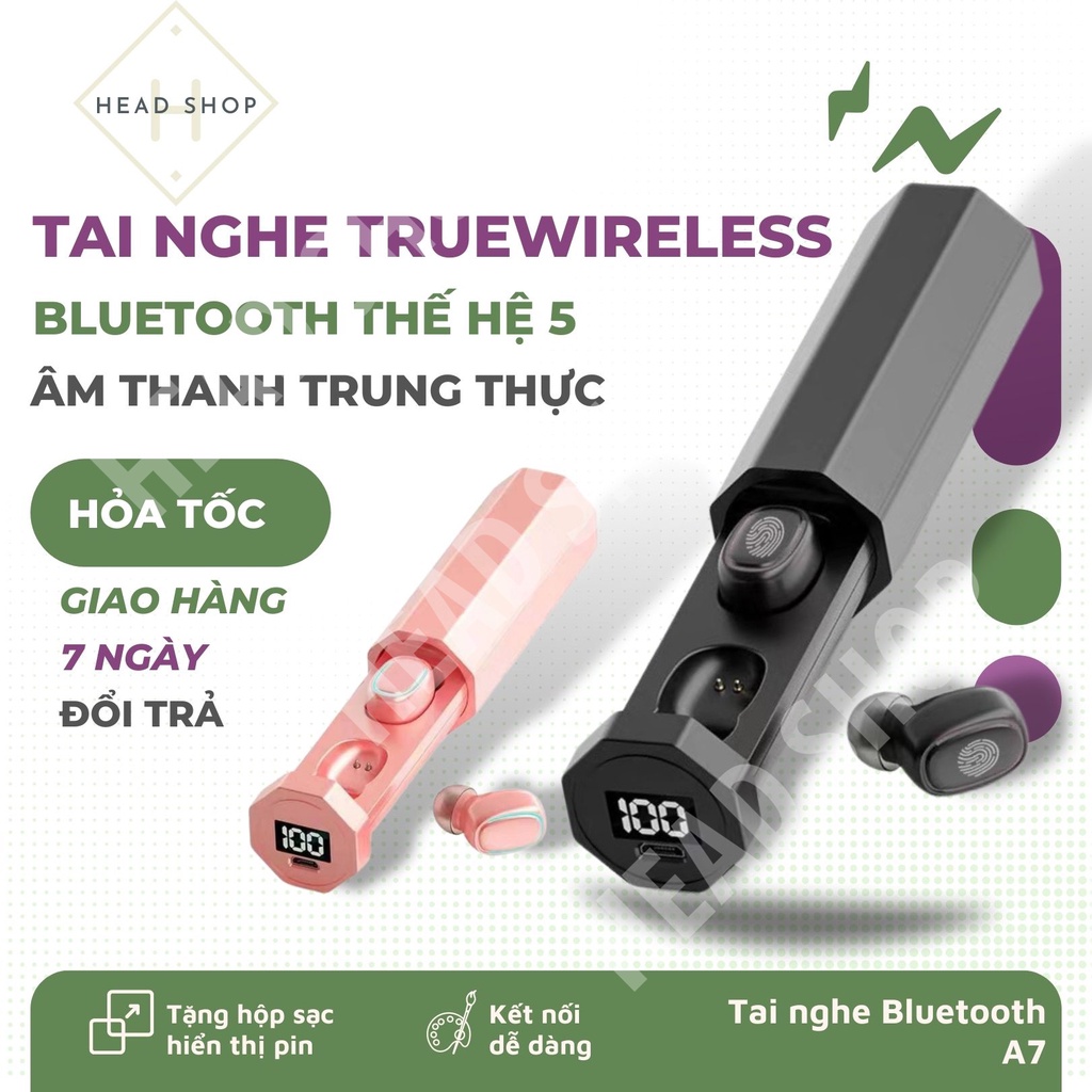 Tai Nghe Không Dây Bluetooth 5.0 MÃ A7 Điều Khiển Cảm Ứng Âm Thanh Nổi Chống Nước Kèm Hộp Sạc Chơi Game HEADSHOP