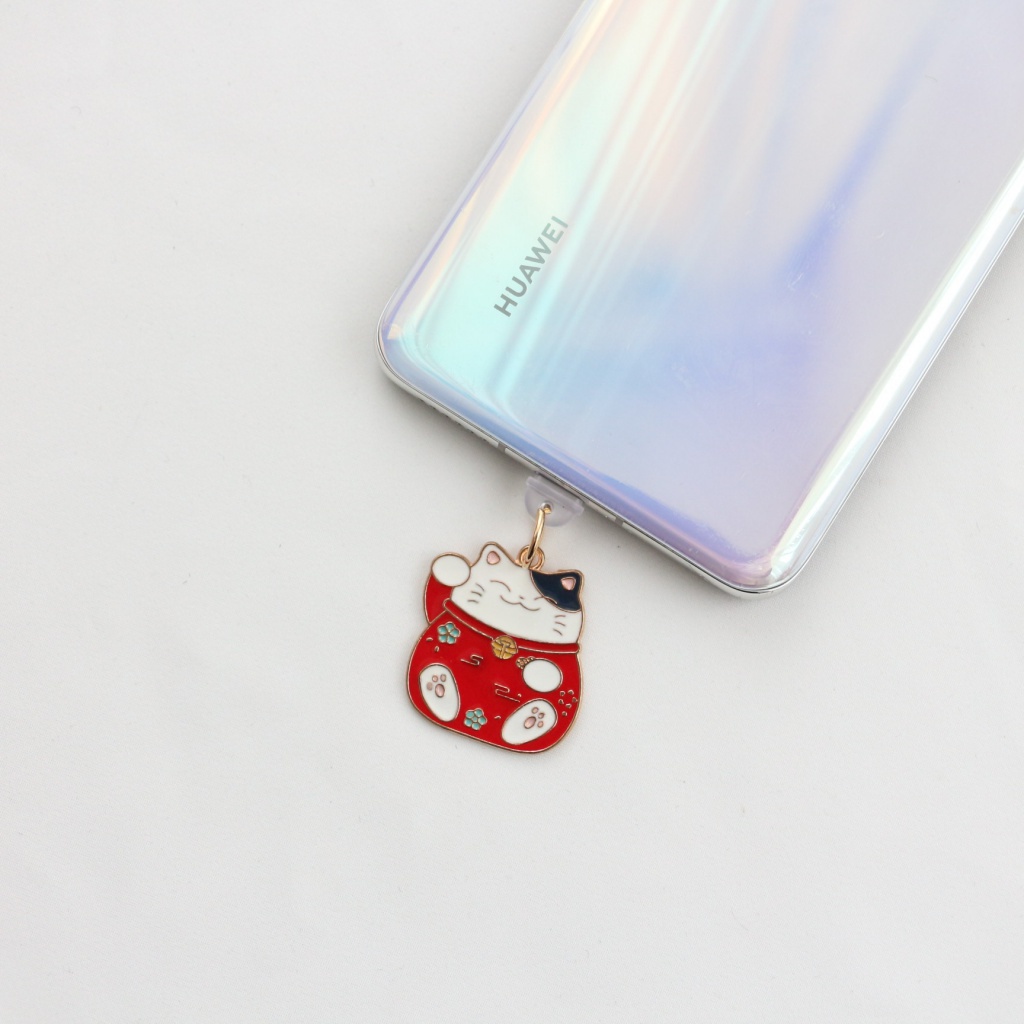 Đầu Cắm Sạc Chống Bụi Hình Mèo May Mắn Dễ Thương Cho Cổng Sạc Điện Thoại iphone Apple Android