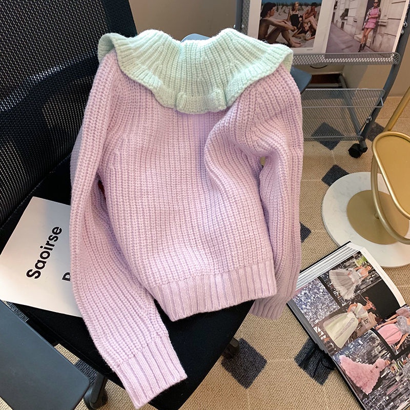 Áo Khoác Cardigan Dệt Kim Mềm Cổ Búp Bê Thời Trang Thu Đông Dành Cho Nữ