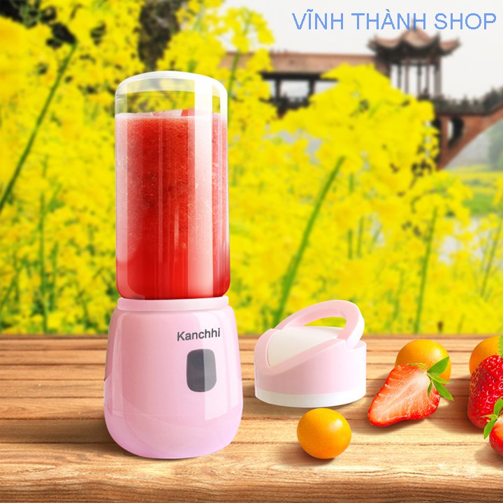 Máy Xay Sinh Tố Mini Cầm Tay Thủy Tinh 6 Lưỡi Inox 304 Không Gỉ Có Thể Mang Đi Làm, Đi Học, Đi Chơi