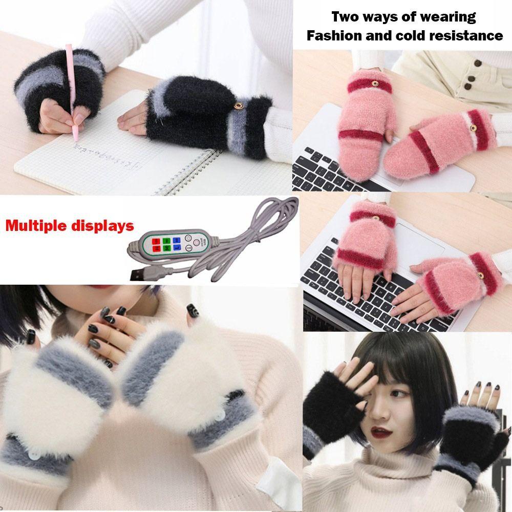 Găng Tay Hở Ngón Sưởi Ấm Hai Mặt Sạc USB Tiện Lợi Dành Cho Mùa Đông