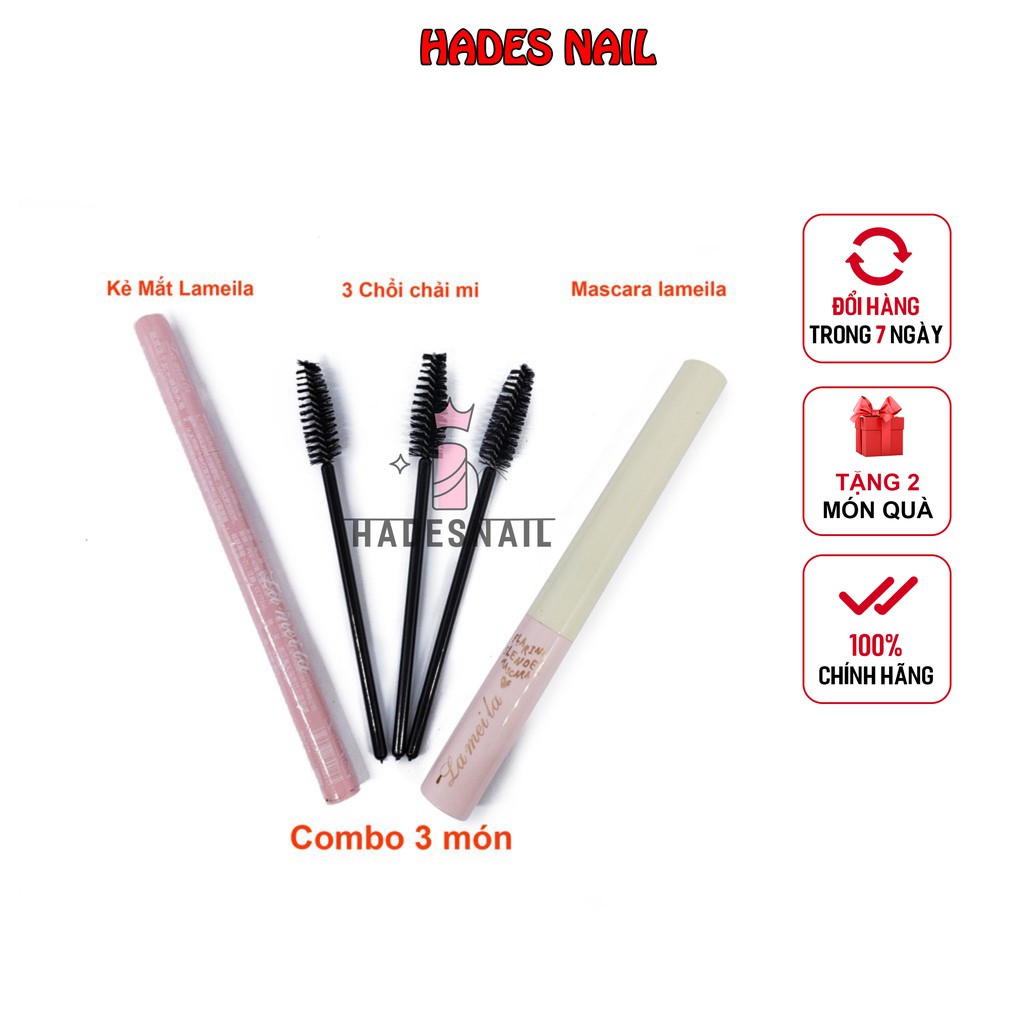 Combo 3 món Bút Kẻ Mắt Lameila - Chổi chải mi - Mascara siêu mảnh tơi mi lameila cao cấp