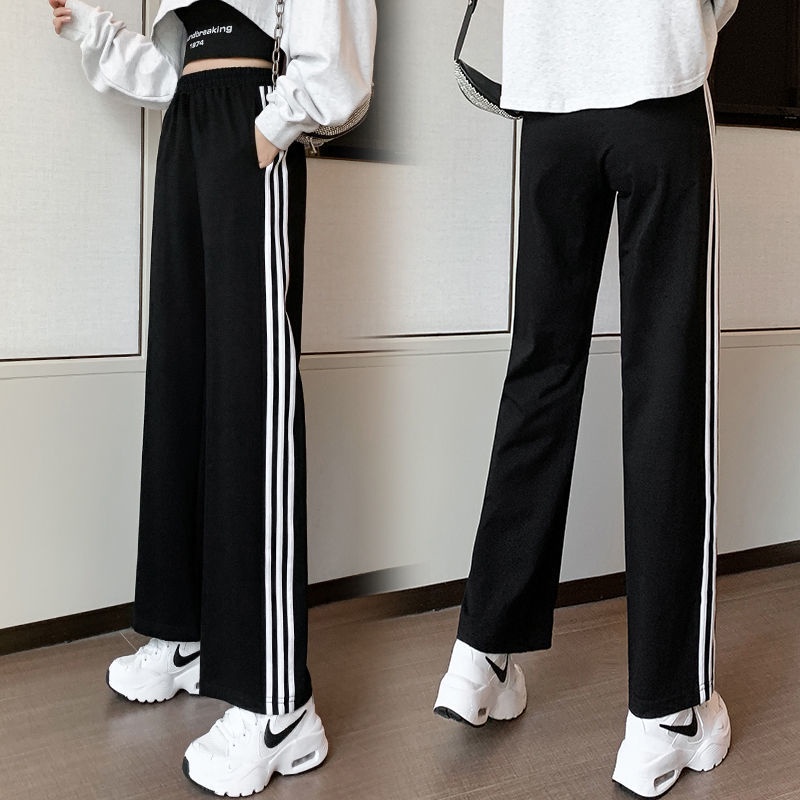 Gray sports wide-leg pants female summer thin section 2021 Korean version of the new loose and thin casual pants straight pants trousers