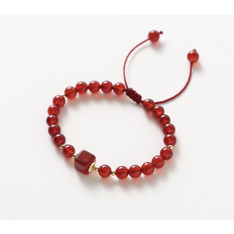 [Hàng Mới] Vòng Tay Dây Bện Đính Pha Lê Đỏ Phong Cách Nam Triều Tiên