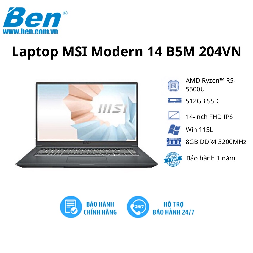 Laptop MSI Modern 14 B5M 202VN/R5 5500U/8GB/512GB/14"FHD/Win 11