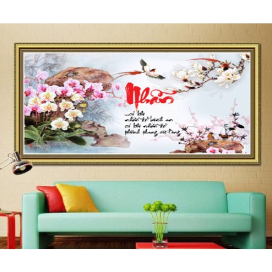Tranh Đính Đá Chữ Nhẫn LV175 - Kích Thước 75*50cm