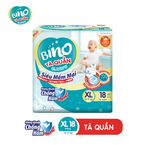 [Mã BMBAU50 giảm 7% đơn 99K] Tã quần Bino XL18 công nghệ Nhật Bản kháng khuẩn (Cho bé từ 12-17kg)