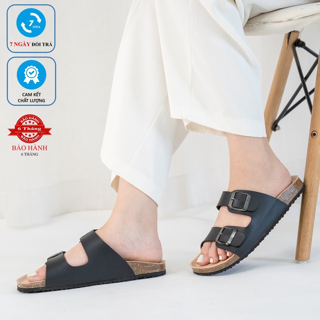 Mã PU01 - Dép Đế Trấu Thiết Kế Quai Ngang Da PU Unisex Birken Vietnam Bioline