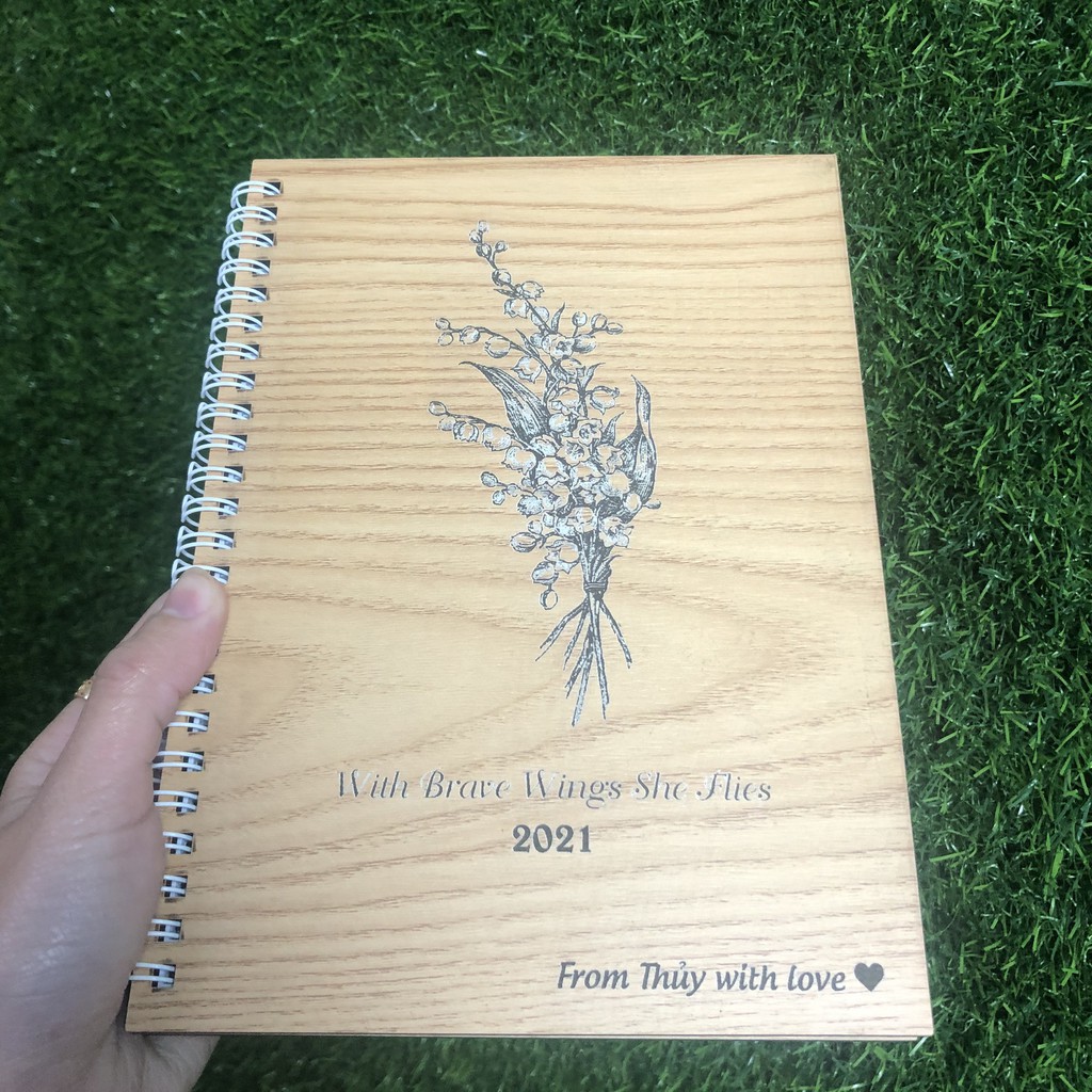 SỔ TAY BÌA GỖ - Khắc hình bó hoa Lavender xinh xắn và các hình ảnh theo yêu cầu