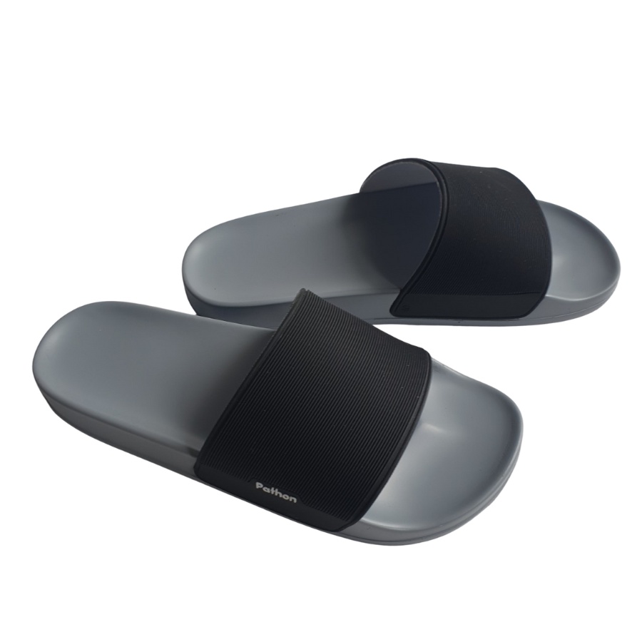 Dép nam nữ quai ngang slipper Pathon PVC và đế PU xám quai đen Mẫu SD62