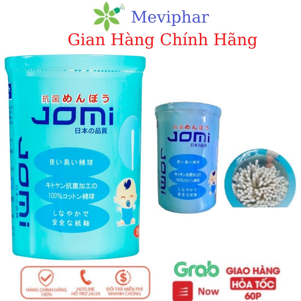 Tăm bông cho trẻ sơ sinh Jomi,vệ sinh lau tai mũi cho bé.Lọ 200 que nhỏ 2 đầu