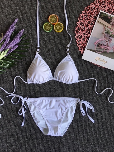 Bikini đồ bơi hai mảnh dây phối khoen đôi nhiều màu