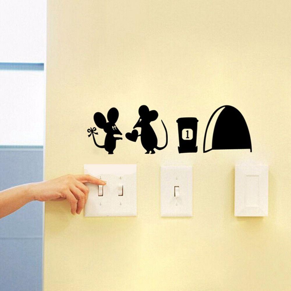 LLOYD Sticker Dán Tường Bằng PVC Chống Thấm Nước Hình Chuột Dễ Thương