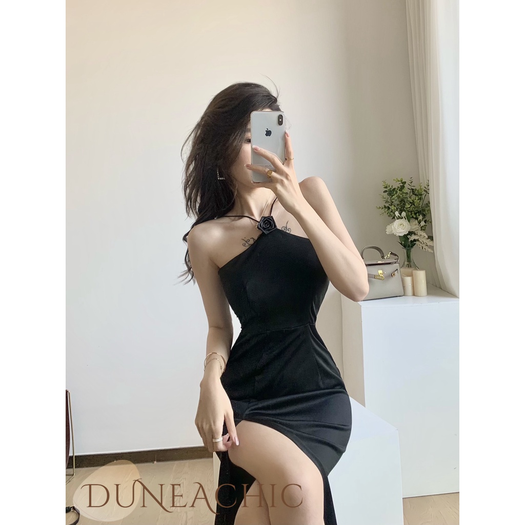 Đầm midi DUNEA hở lưng họa tiết hoa quyến rũ thời trang cho nữ